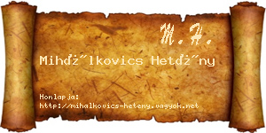 Mihálkovics Hetény névjegykártya